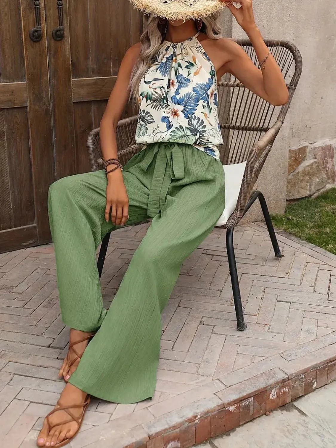 Printed Tank Top and Wide Leg Pants Set - NORIVE