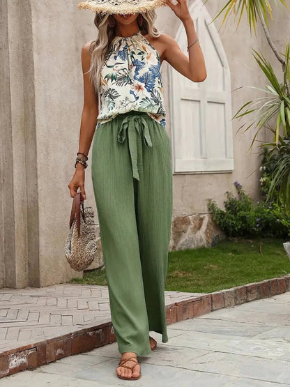 Printed Tank Top and Wide Leg Pants Set - NORIVE
