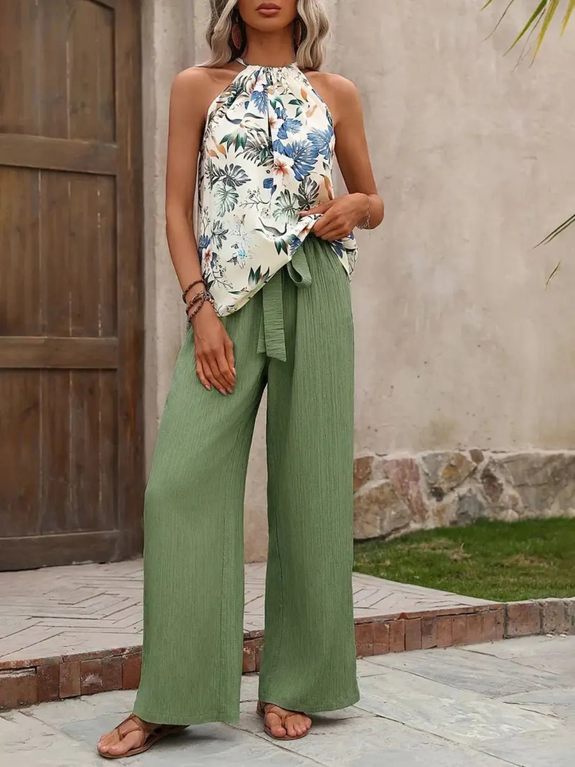 Printed Tank Top and Wide Leg Pants Set - NORIVE