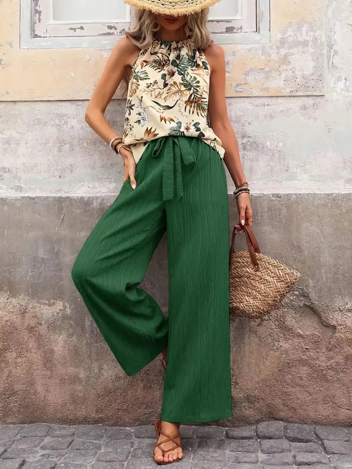 Printed Tank Top and Wide Leg Pants Set - NORIVE