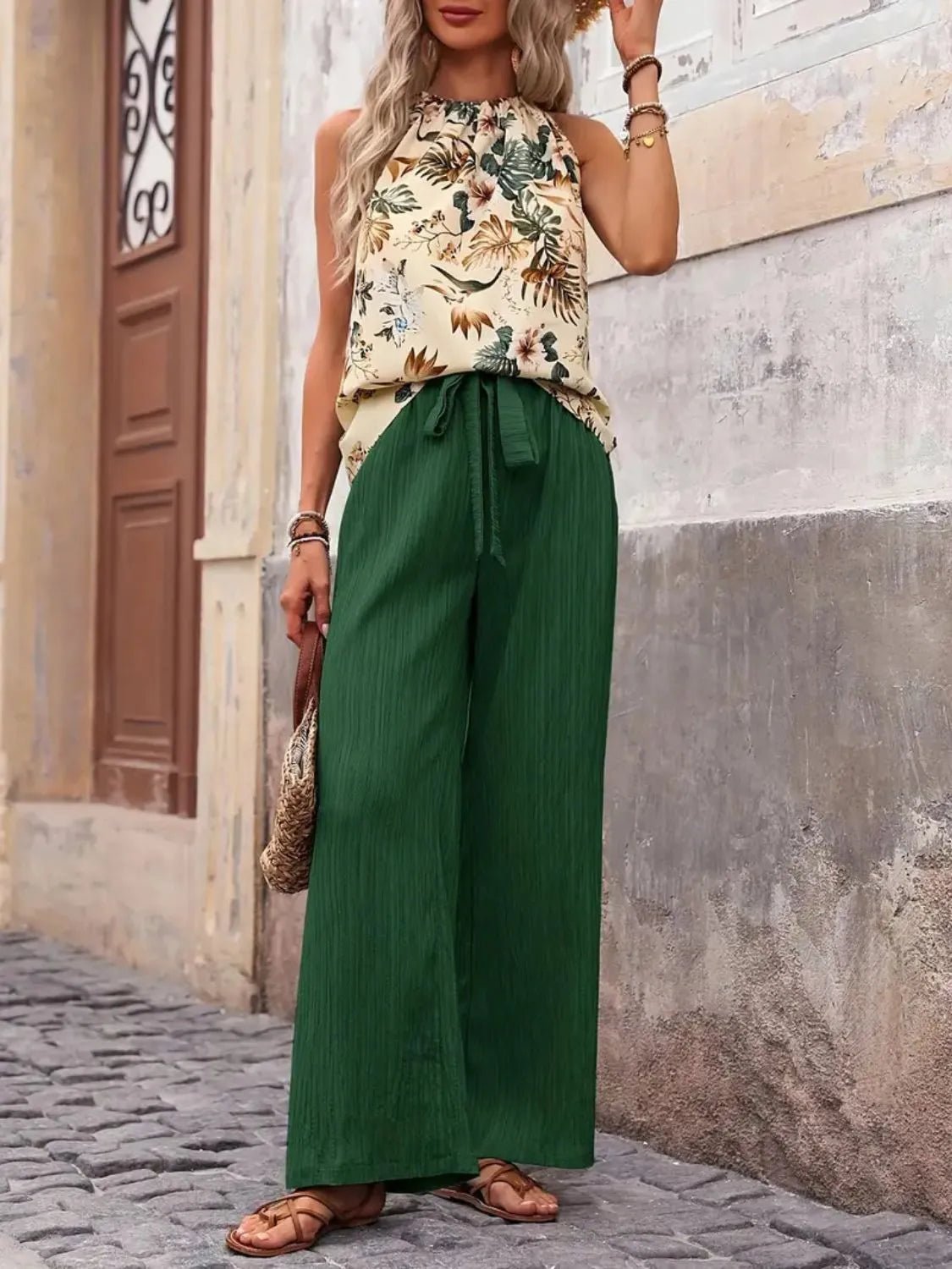 Printed Tank Top and Wide Leg Pants Set - NORIVE