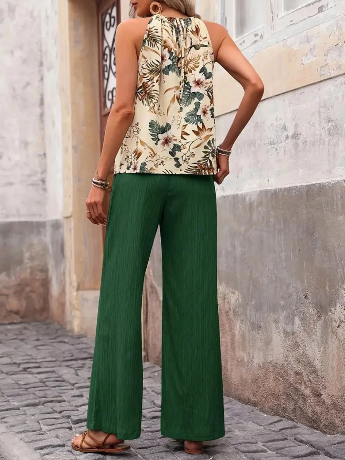 Printed Tank Top and Wide Leg Pants Set - NORIVE