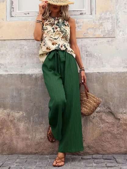 Printed Tank Top and Wide Leg Pants Set - NORIVE