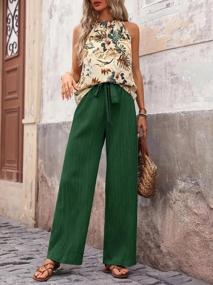 Printed Tank Top and Wide Leg Pants Set - NORIVE