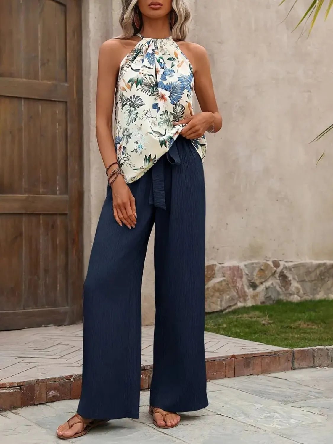 Printed Tank Top and Wide Leg Pants Set - NORIVE