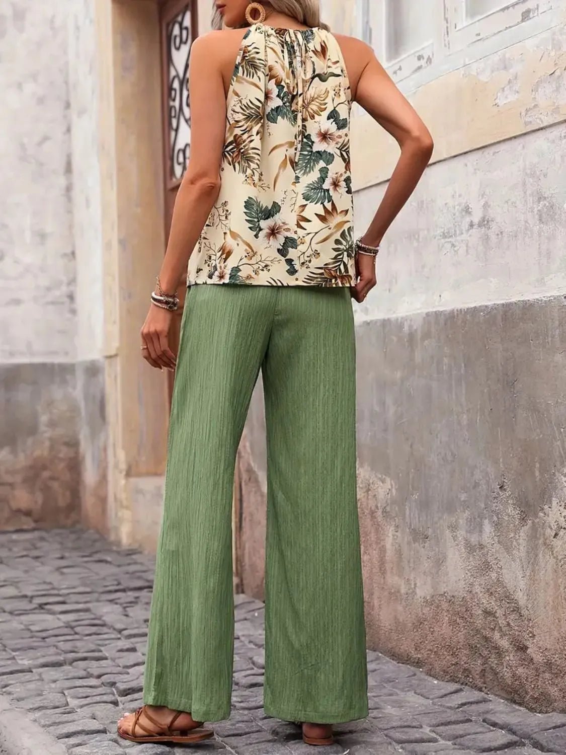 Printed Tank Top and Wide Leg Pants Set - NORIVE