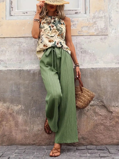 Printed Tank Top and Wide Leg Pants Set - NORIVE