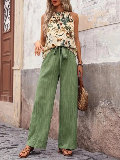 Printed Tank Top and Wide Leg Pants Set - NORIVE