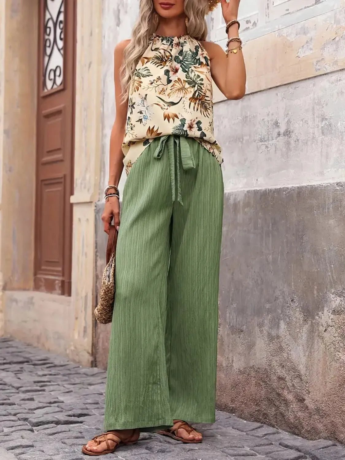 Printed Tank Top and Wide Leg Pants Set - NORIVE