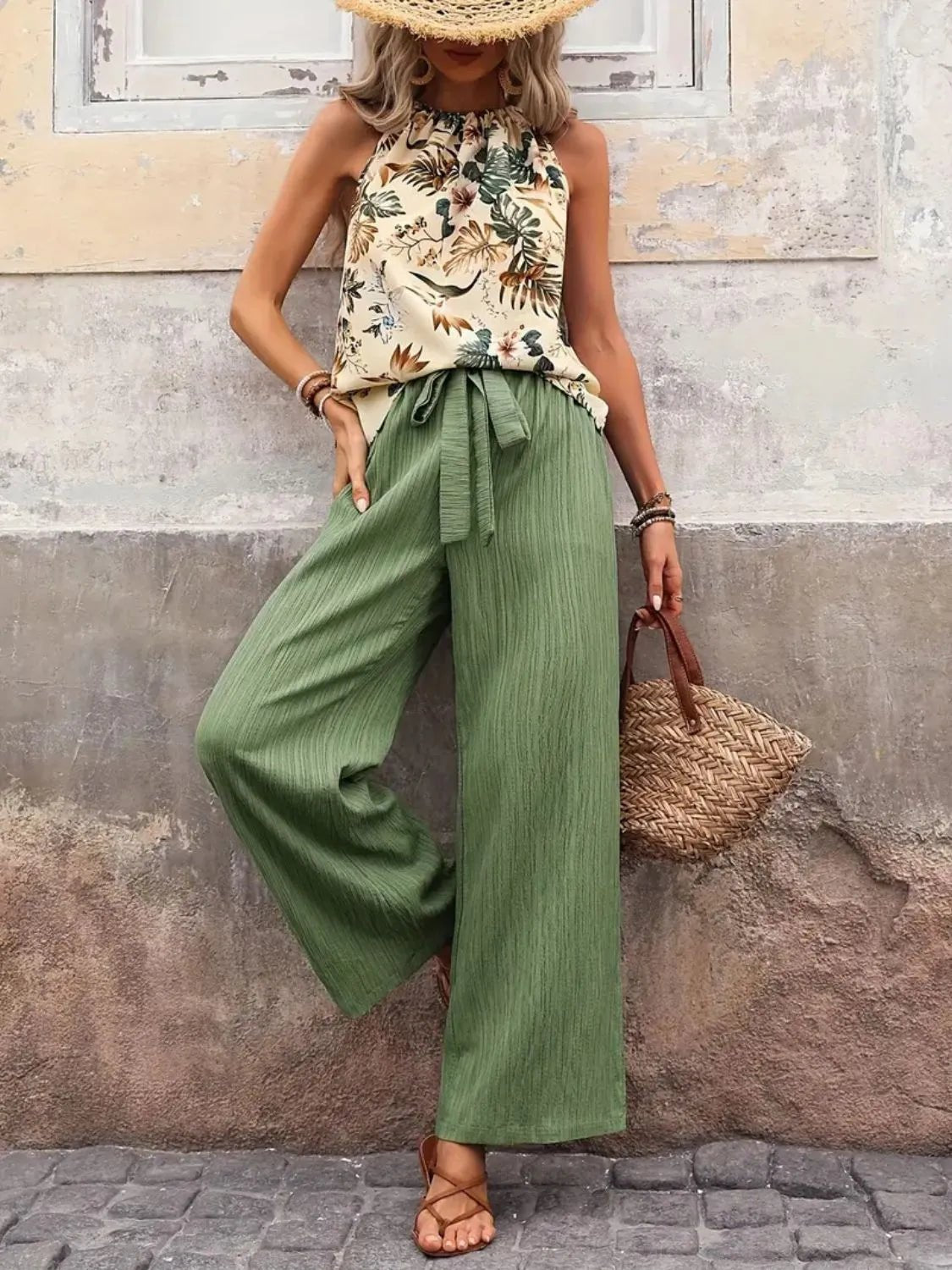 Printed Tank Top and Wide Leg Pants Set - NORIVE