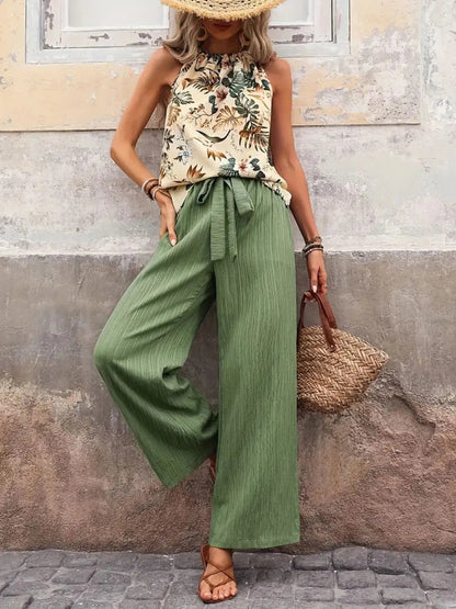 Printed Tank Top and Wide Leg Pants Set - NORIVE