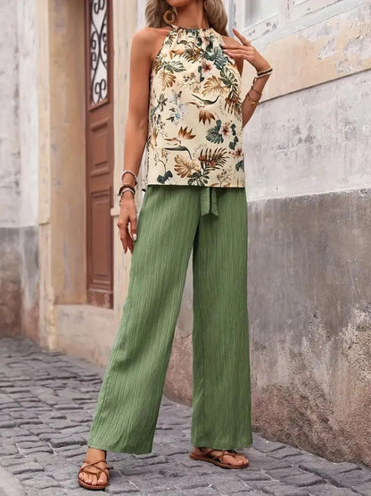 Printed Tank Top and Wide Leg Pants Set - NORIVE
