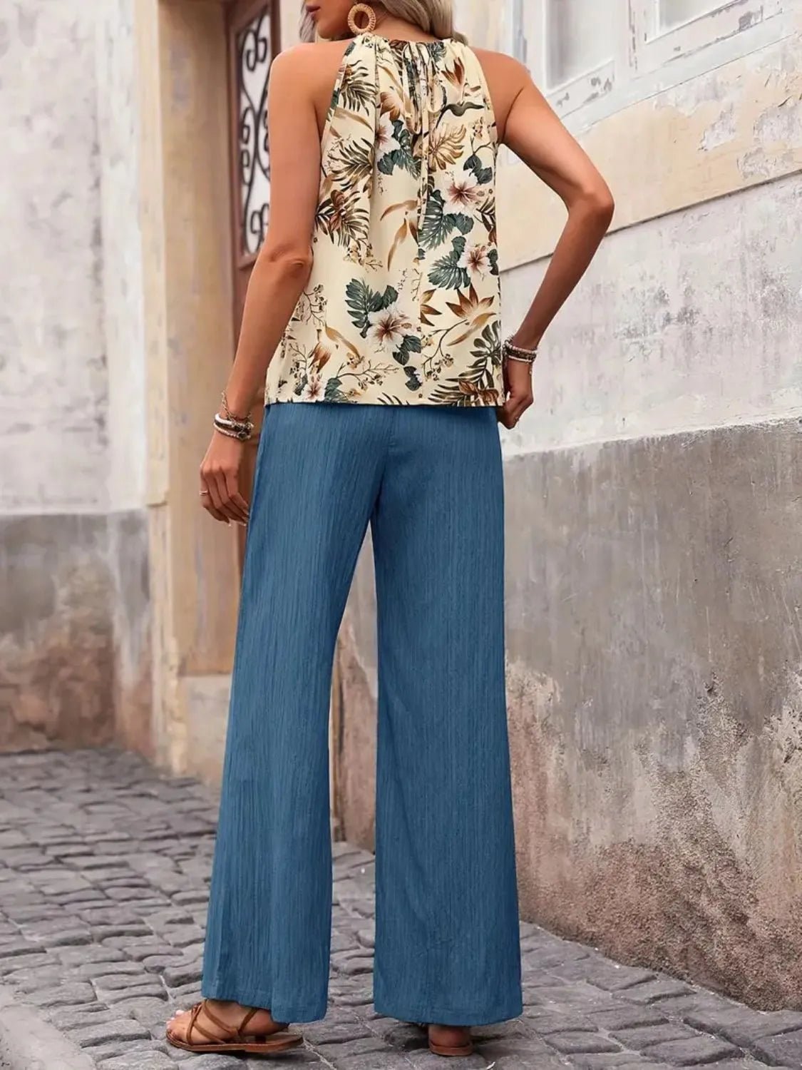 Printed Tank Top and Wide Leg Pants Set - NORIVE