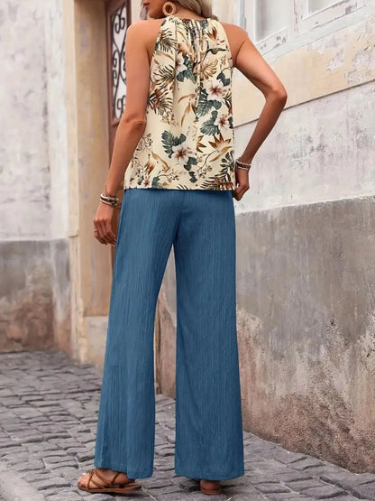 Printed Tank Top and Wide Leg Pants Set - NORIVE
