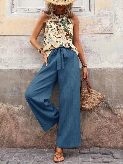 Printed Tank Top and Wide Leg Pants Set - NORIVE