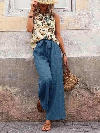 Printed Tank Top and Wide Leg Pants Set - NORIVE
