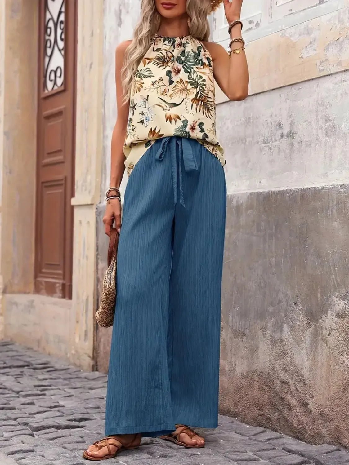 Printed Tank Top and Wide Leg Pants Set - NORIVE
