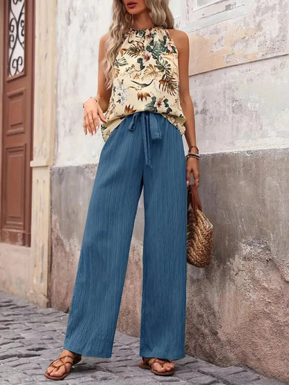 Printed Tank Top and Wide Leg Pants Set - NORIVE
