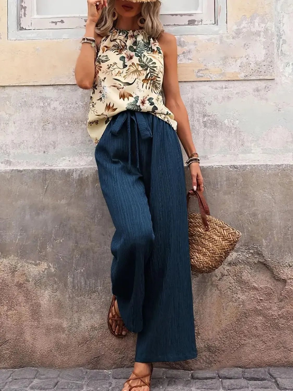 Printed Tank Top and Wide Leg Pants Set - NORIVE