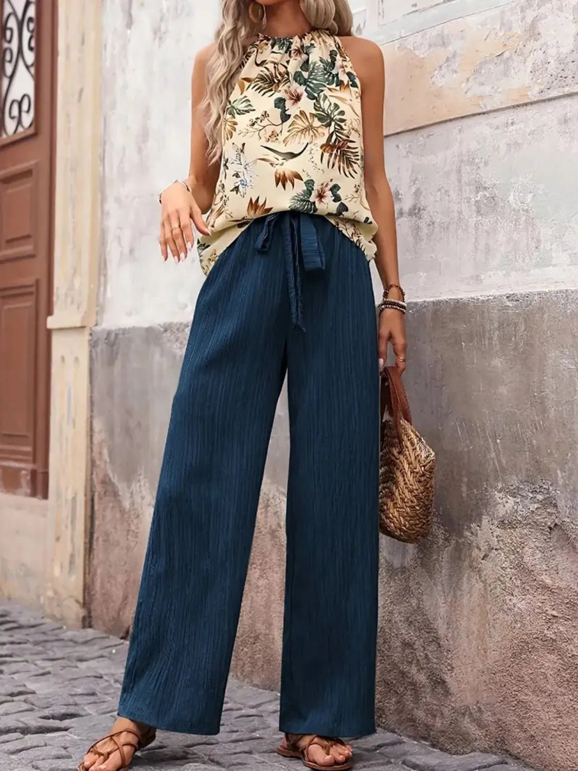 Printed Tank Top and Wide Leg Pants Set - NORIVE