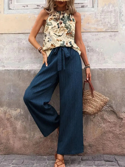 Printed Tank Top and Wide Leg Pants Set - NORIVE