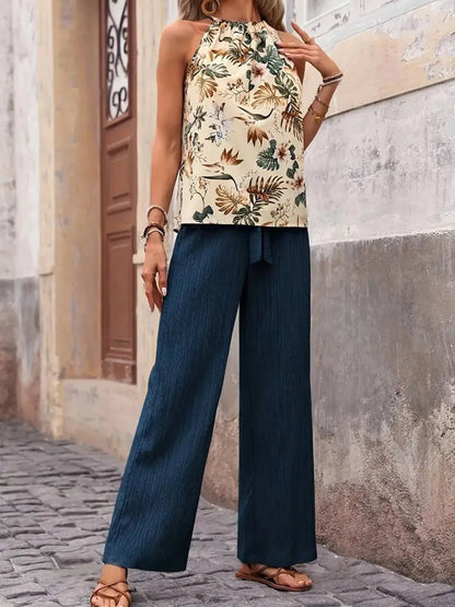 Printed Tank Top and Wide Leg Pants Set - NORIVE