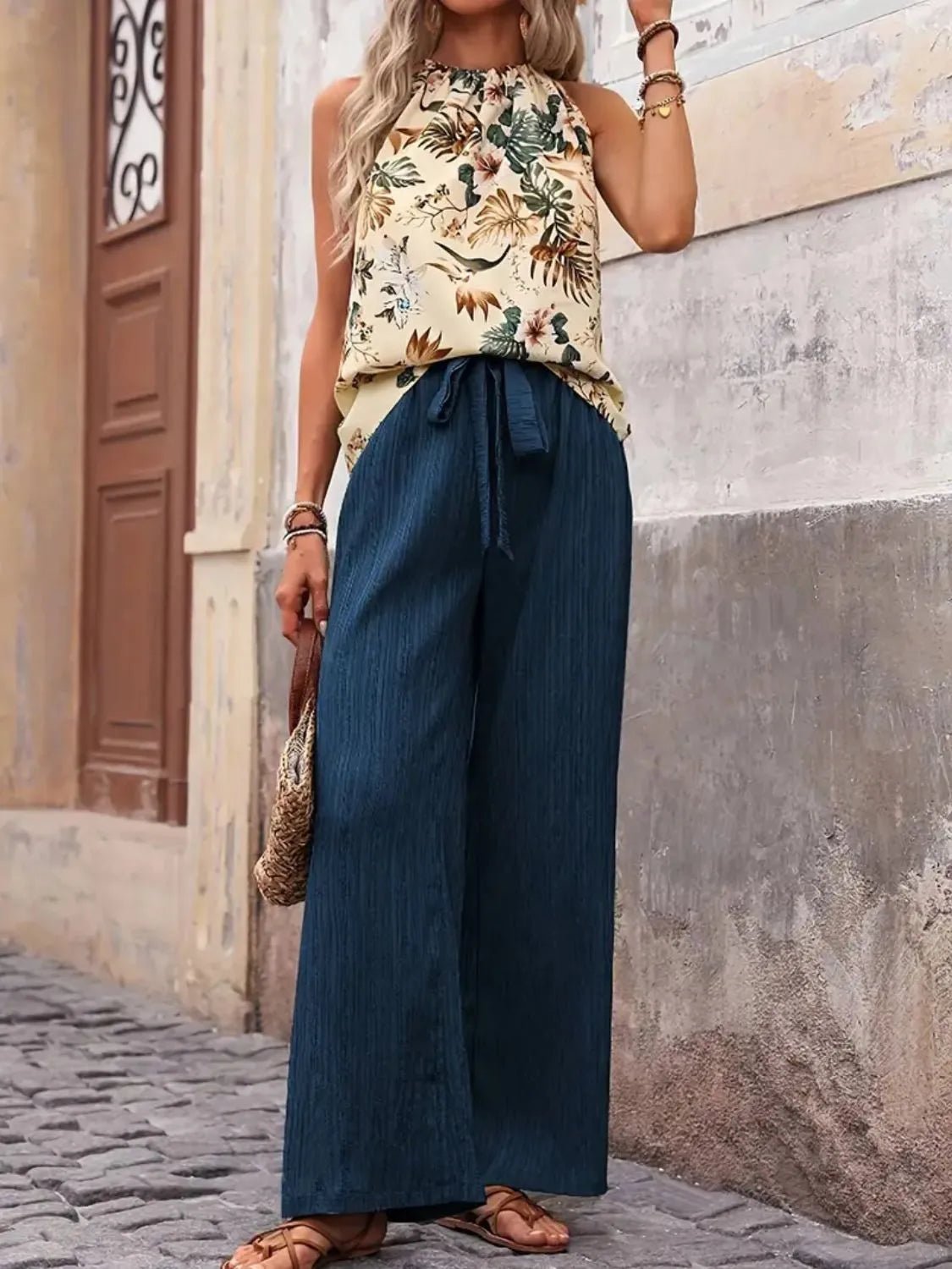 Printed Tank Top and Wide Leg Pants Set - NORIVE