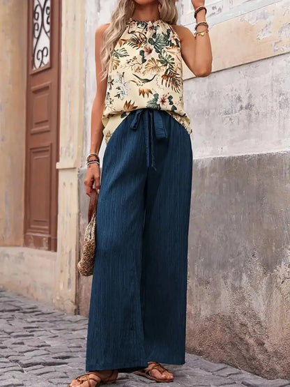 Printed Tank Top and Wide Leg Pants Set - NORIVE