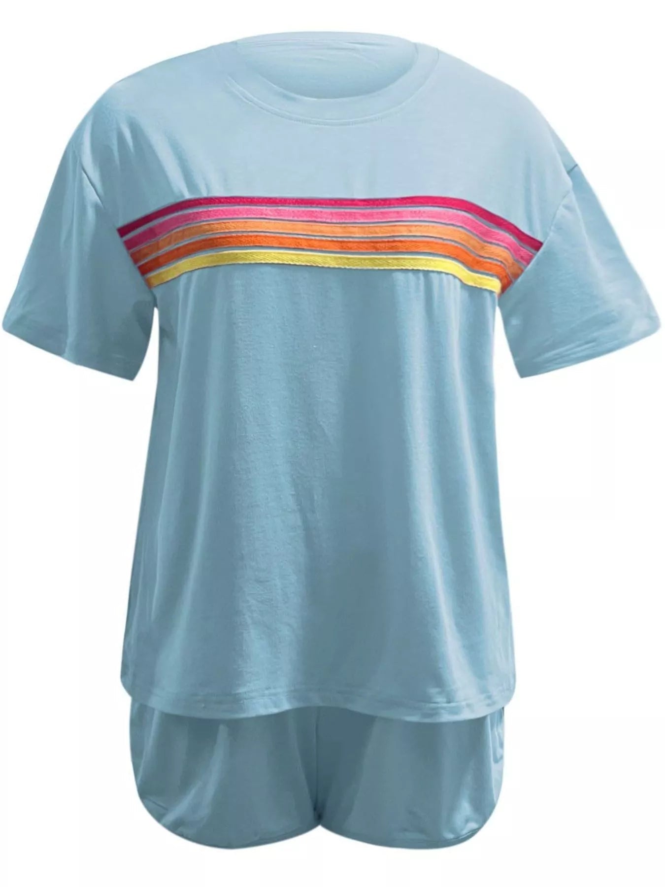 Rainbow Striped Round Neck Top and Shorts Set - NORIVE