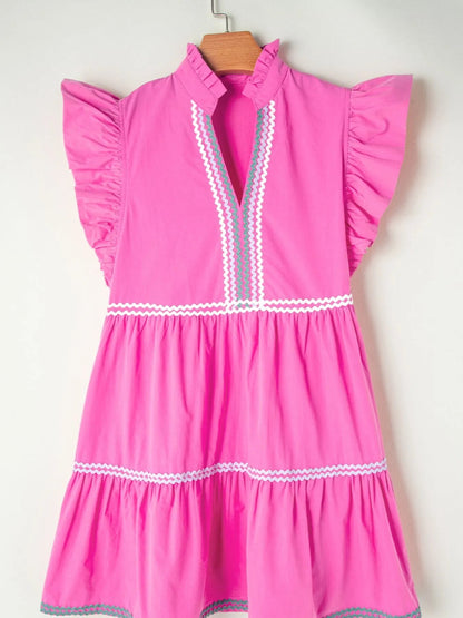 Ric Rac Colorblock Flutter Sleeve Tiered Dress - NORIVE