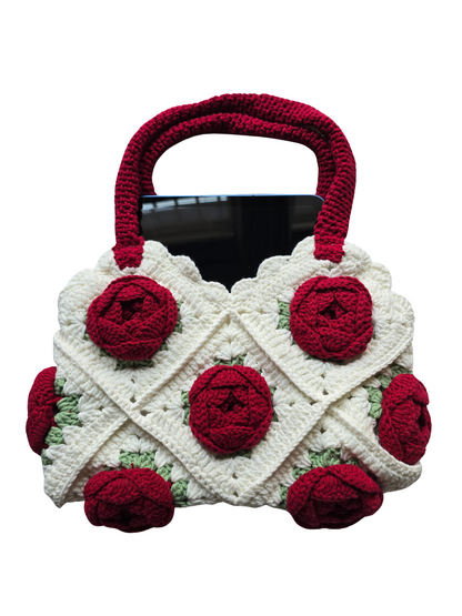Norive Crochet Rose Tote – Handmade Floral Wool Bag with Top Handles