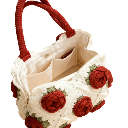 Norive Crochet Rose Tote – Handmade Floral Wool Bag with Top Handles