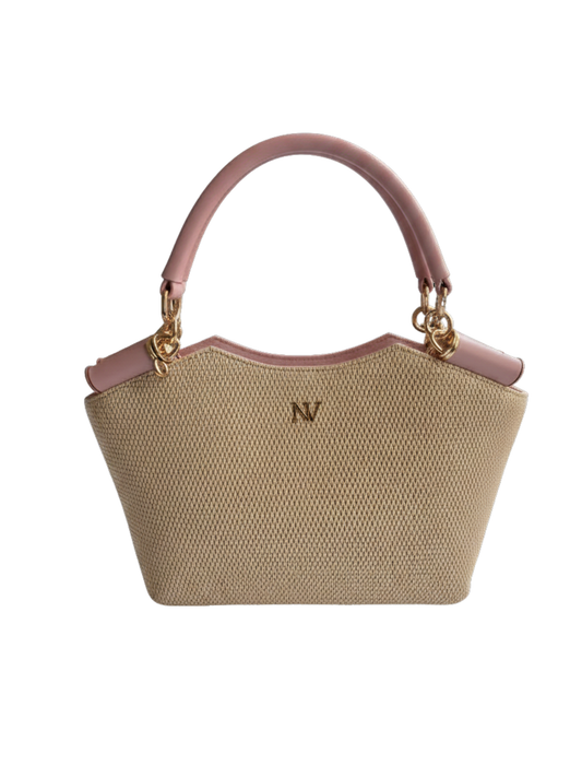 Elara Woven Satchel Handbag – Blush Pink