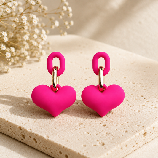 Heart Drop Earrings – Pink & Green Statement Dangle Earrings