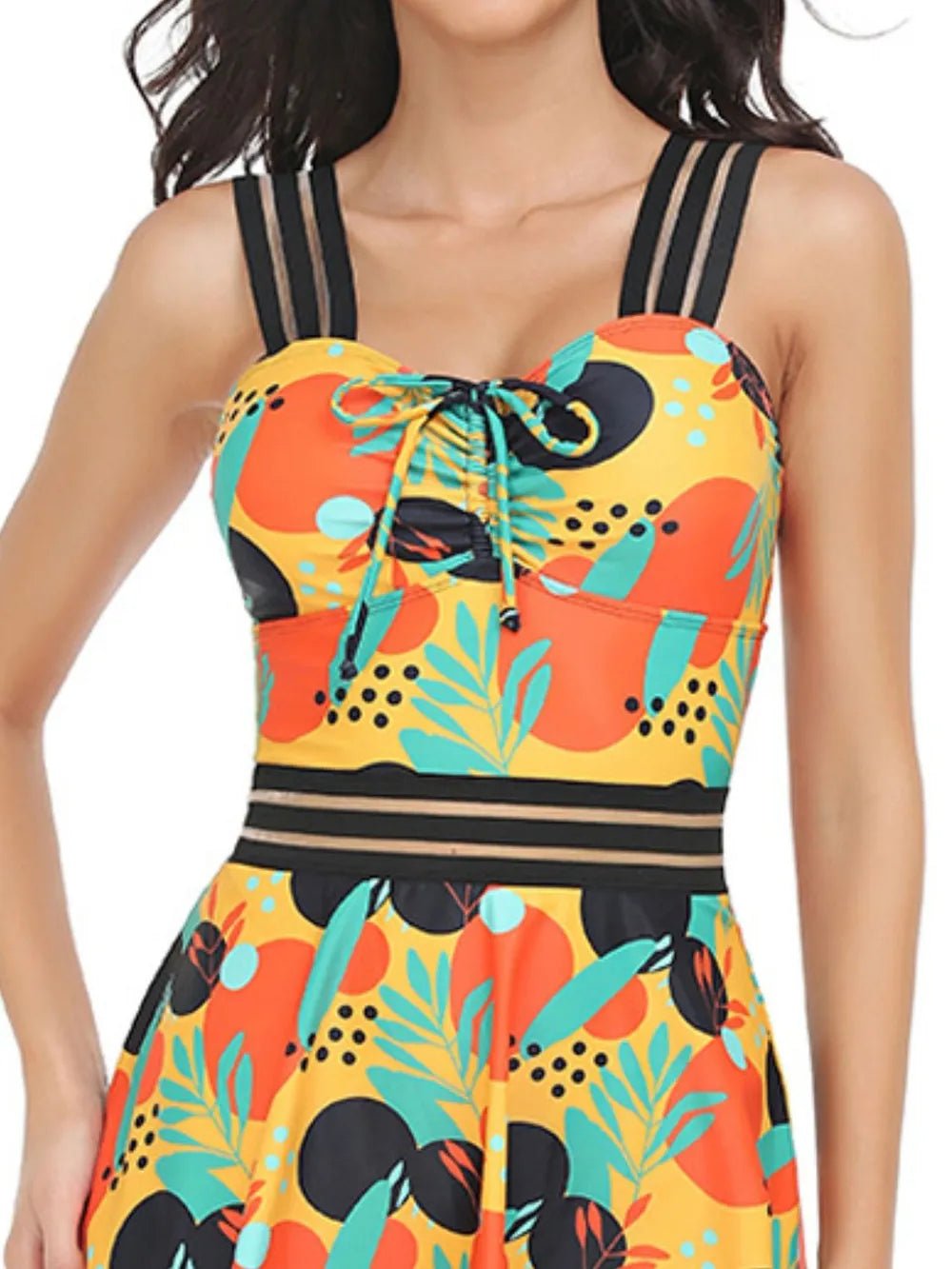 Ruched Printed Sweetheart Neck Two - Piece Swim Set - NORIVE