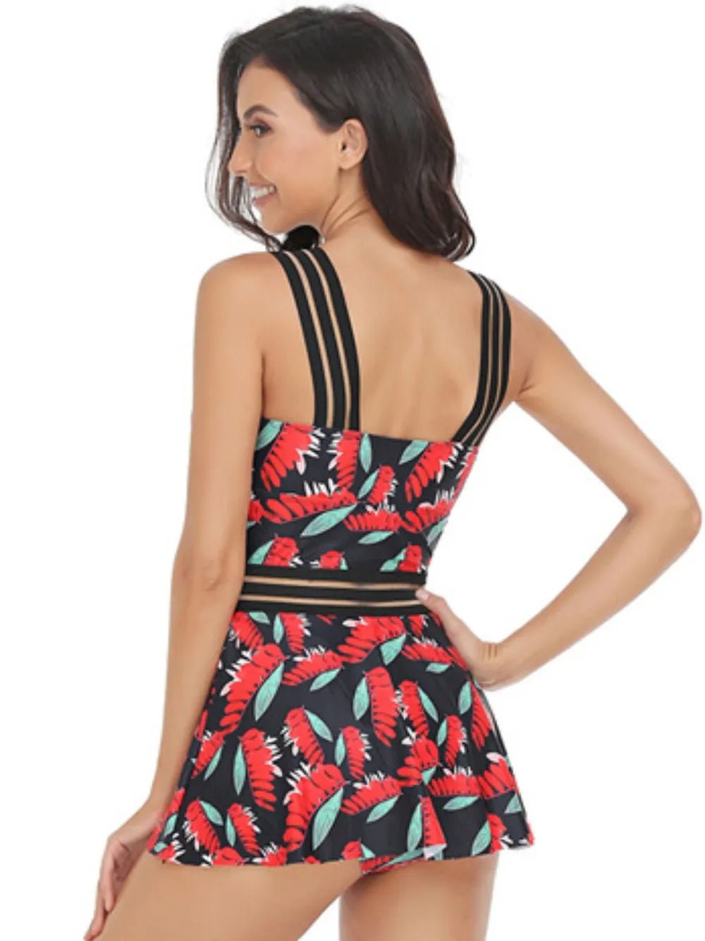 Ruched Printed Sweetheart Neck Two - Piece Swim Set - NORIVE