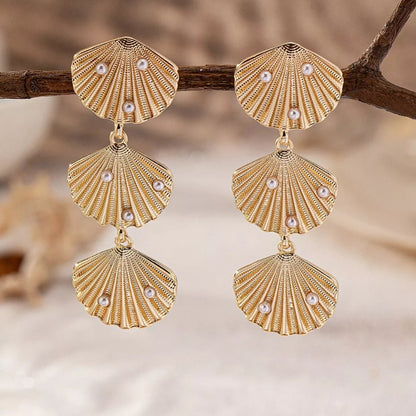 Seashell Dangle Earrings with Pearl Accents - NORIVE