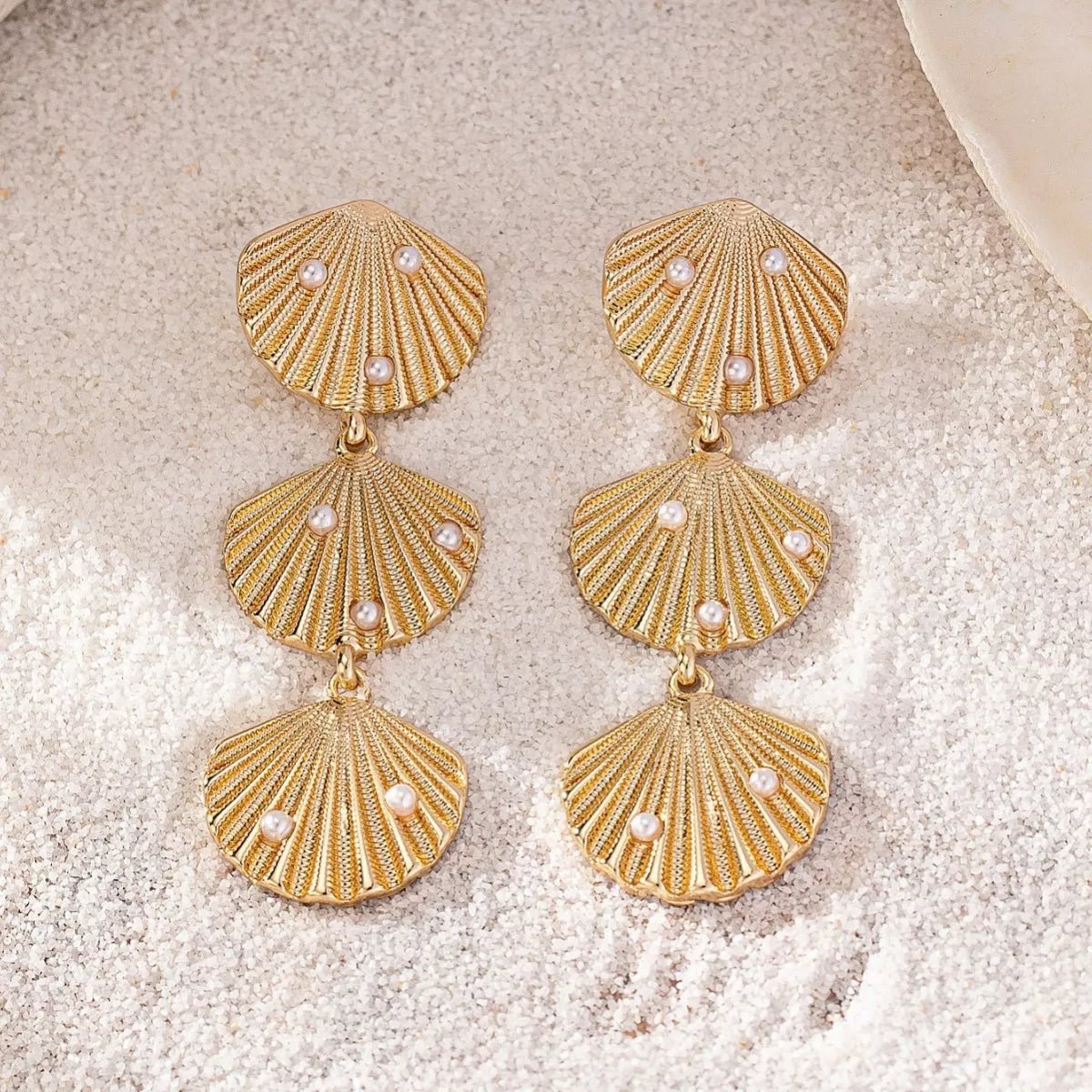 Seashell Dangle Earrings with Pearl Accents - NORIVE