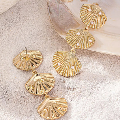 Seashell Dangle Earrings with Pearl Accents - NORIVE