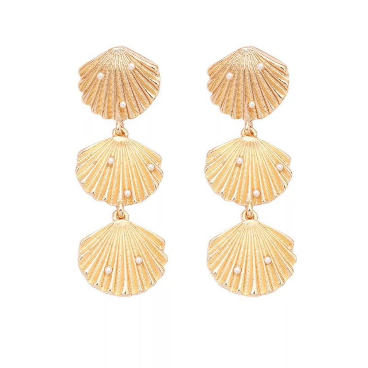 Seashell Dangle Earrings with Pearl Accents - NORIVE