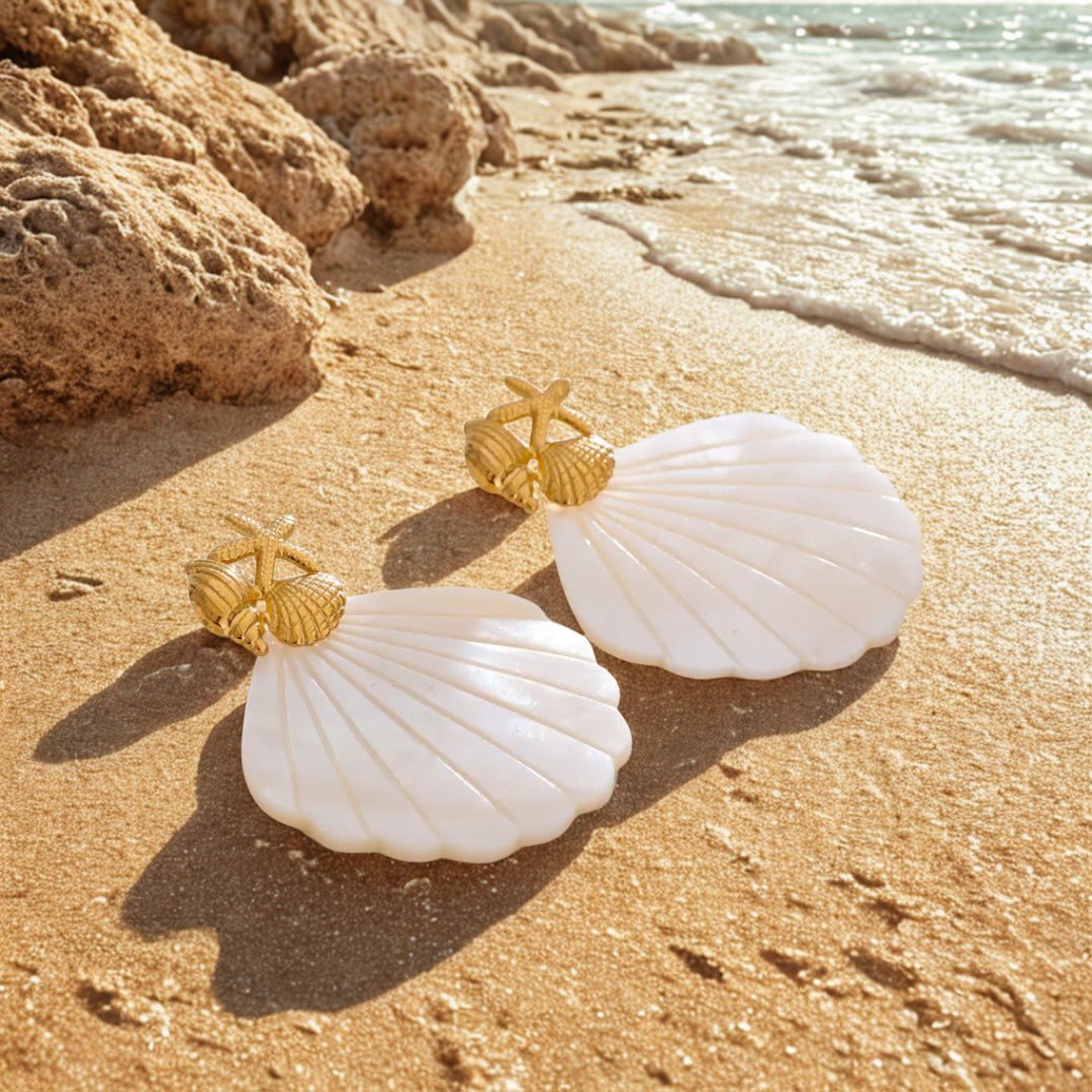 Solea Shell Earrings - Coastal Chic Gold Statement Jewelry | NORIVE - NORIVE