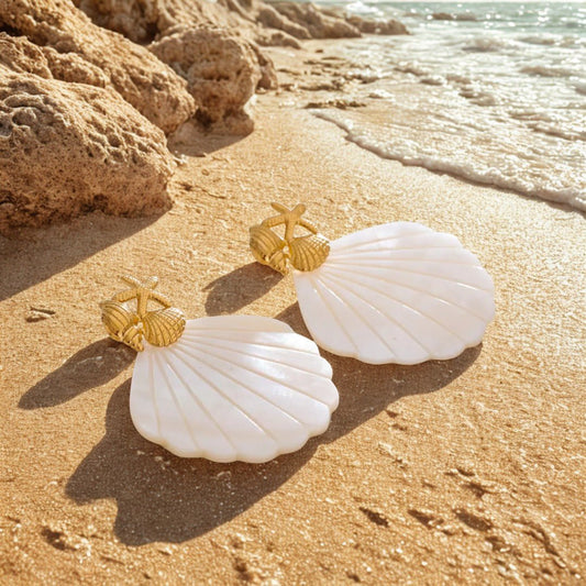 Solea Shell Earrings - Coastal Chic Gold Statement Jewelry | NORIVE - NORIVE