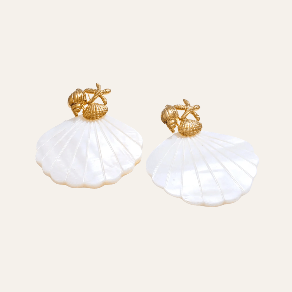 Solea Shell Earrings Coastal Gold Statement Jewelry