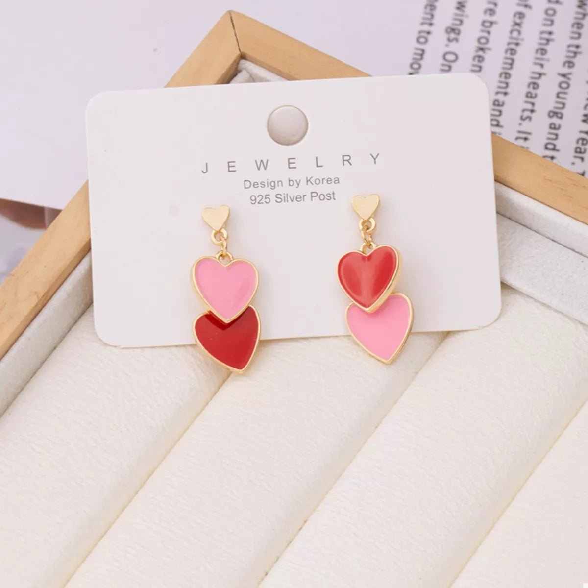 Sweet Doubl Heart Drop Earrings - NORIVE