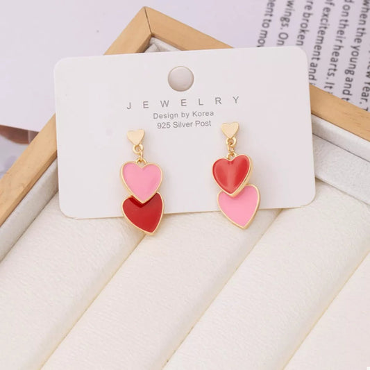 Sweet Doubl Heart Drop Earrings - NORIVE