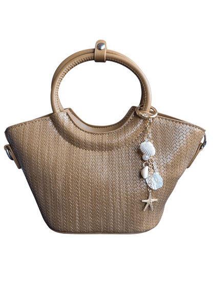 Taupe Woven Top Handle Crossbody Handbag | NORIVE - NORIVE