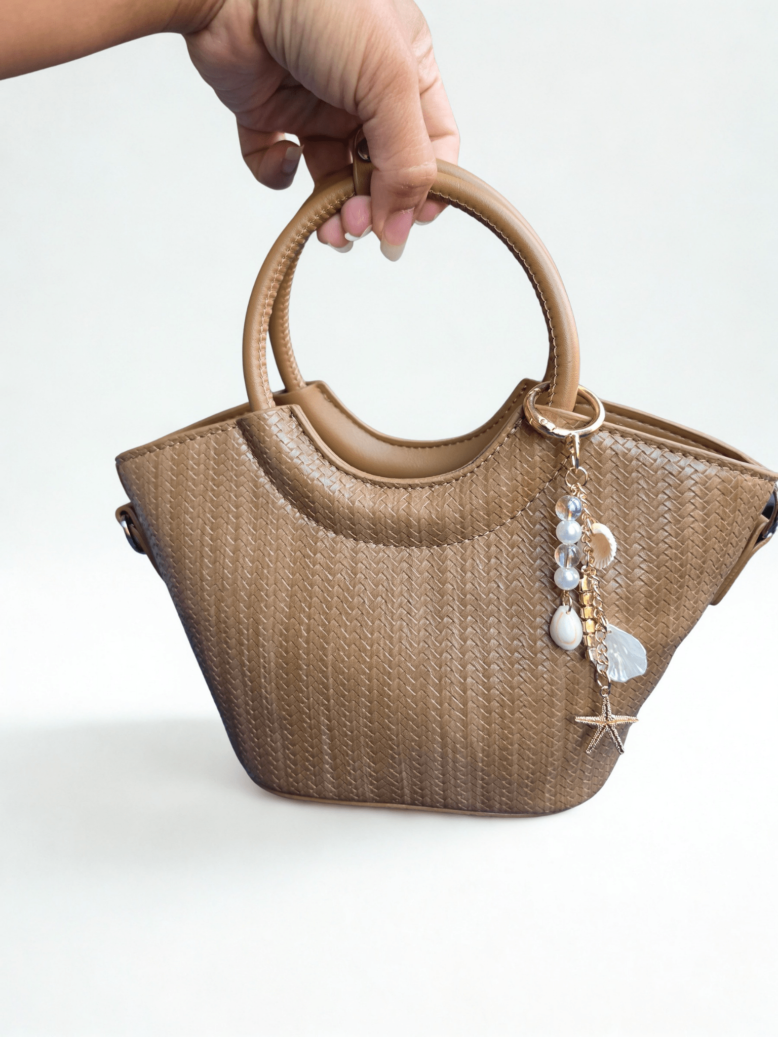 Taupe Woven Top Handle Crossbody Handbag | NORIVE - NORIVE