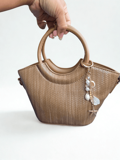Taupe Woven Top Handle Crossbody Handbag | NORIVE - NORIVE