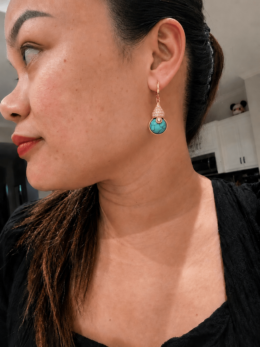 Turquoise Gourd Drop Earrings | Gold Crystal Huggie Hoops - NORIVE