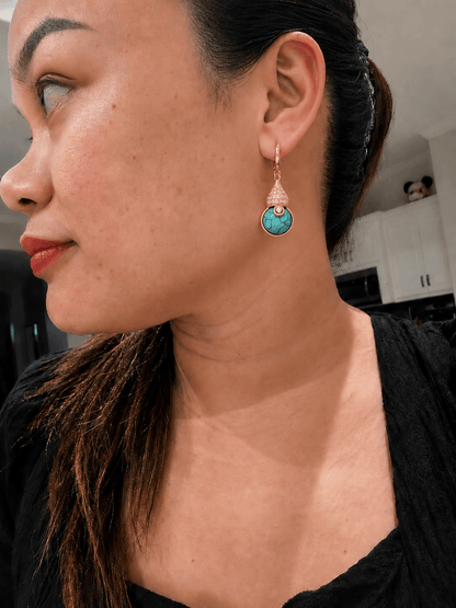 Turquoise Gourd Drop Earrings | Gold Crystal Huggie Hoops - NORIVE